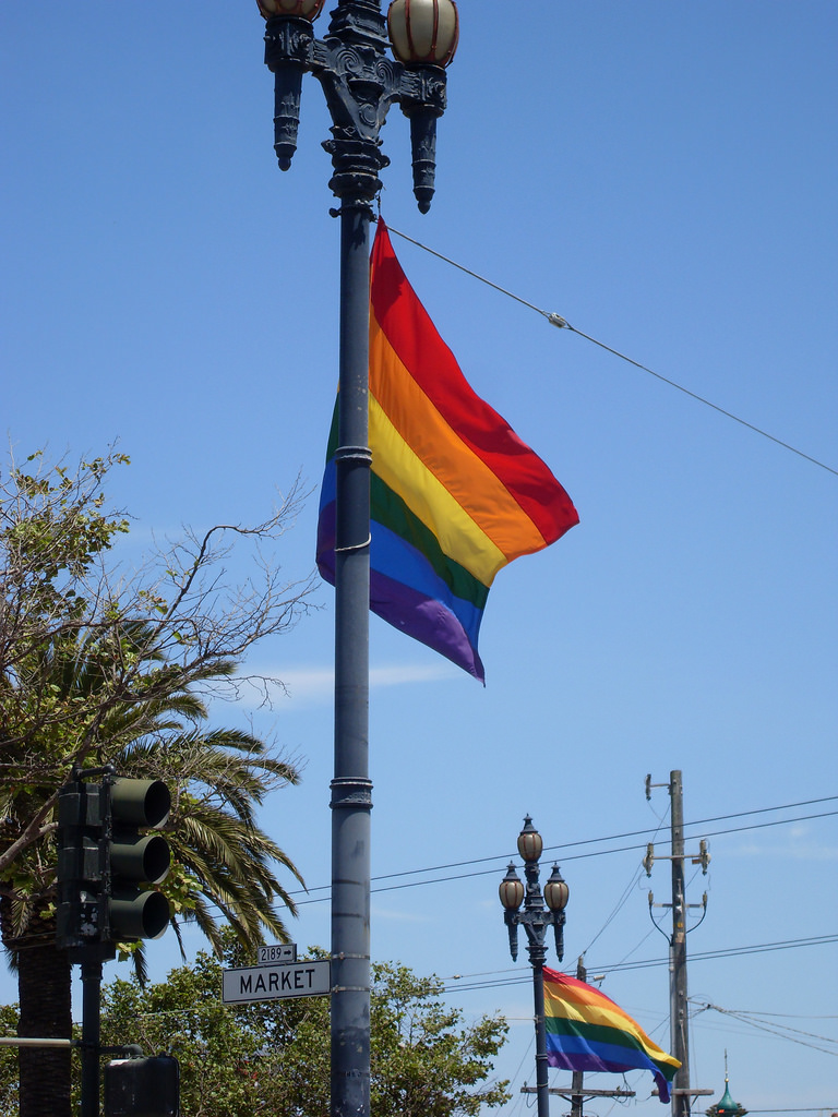 Rainbow flag on Market Street