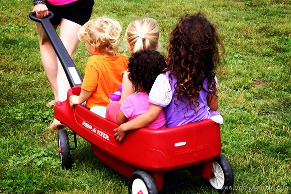 Kids in Radio Flyer Wagon