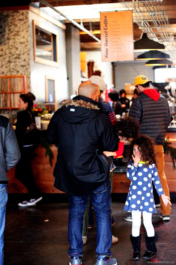 father in line for coffee