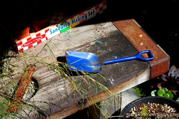 shovel on bench