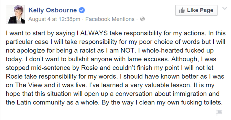 Kelly Osbourne Facebook Apology