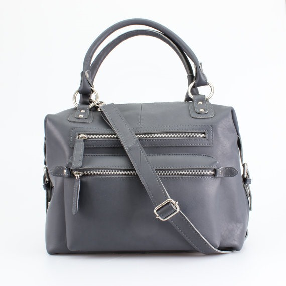 Gray Leather Handbag Purse Tote from The Leather Store on Etsy