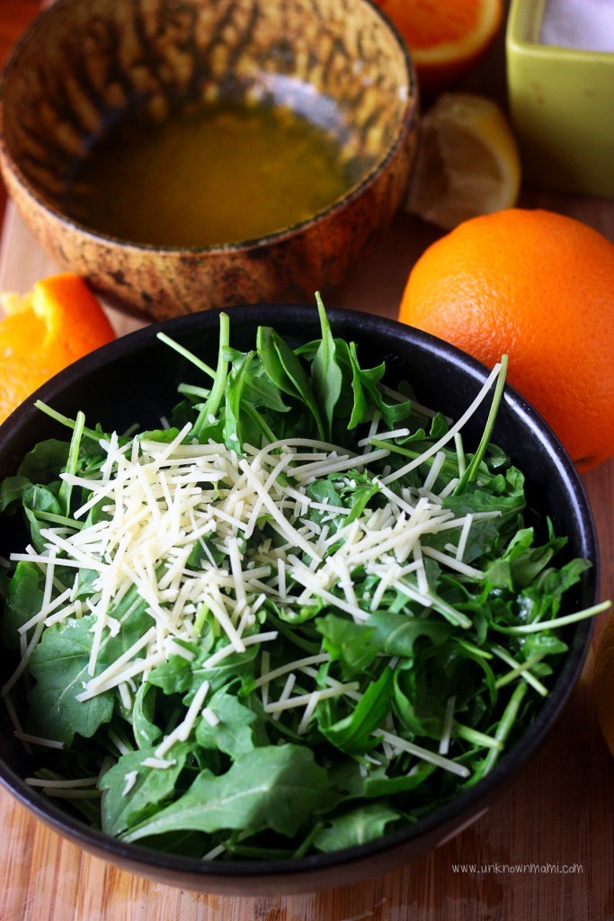 Arugula and parmesan salad with citrus dressing