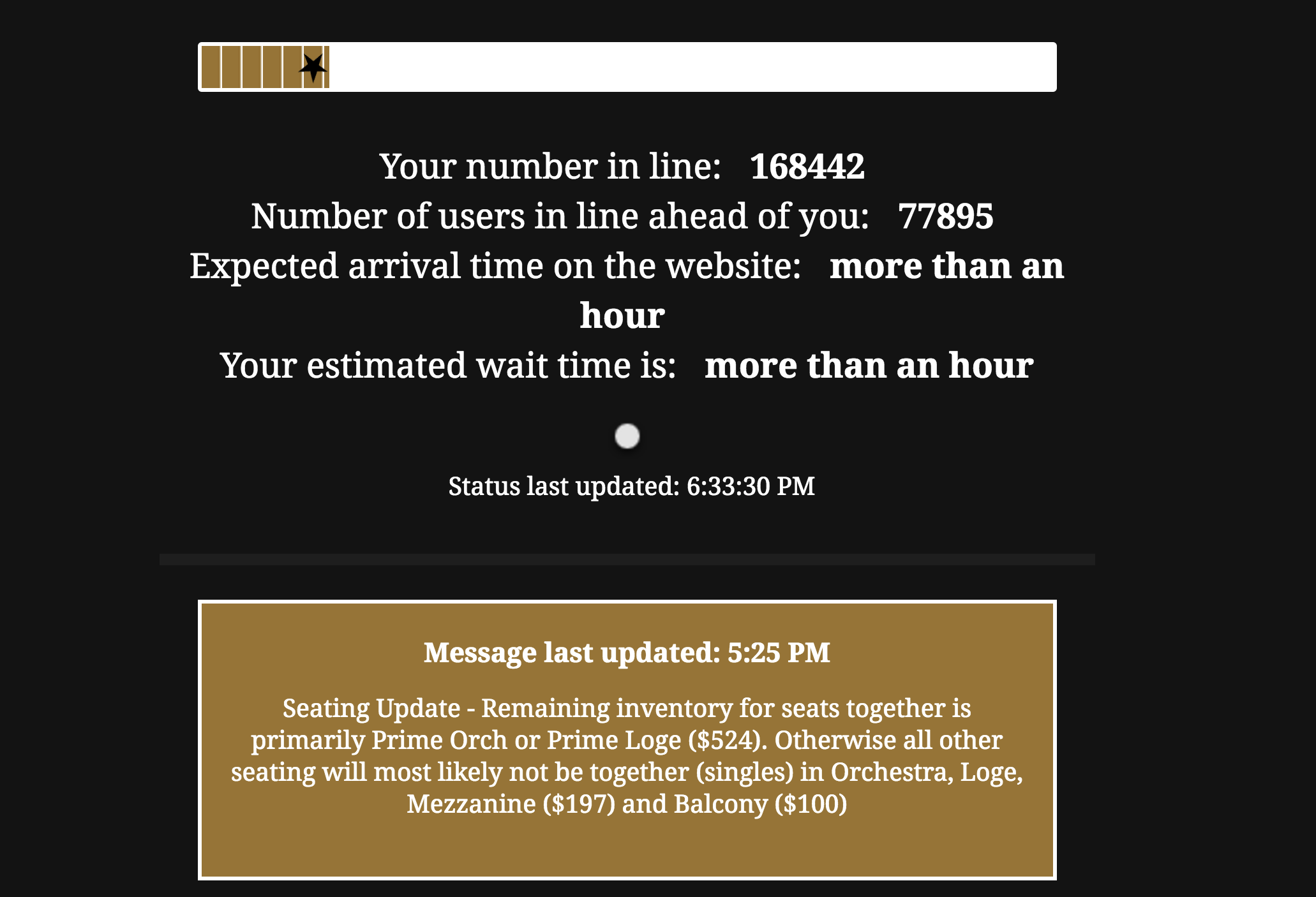 Hamilton Musical online waiting room
