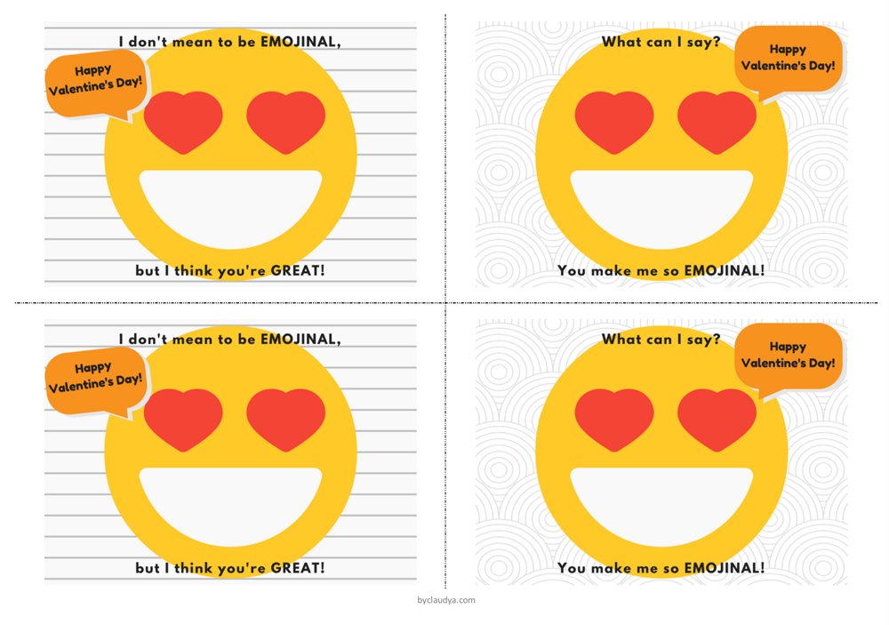 Free Printable Emoji Valentine s Day Cards By Claudya