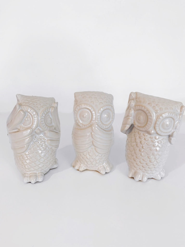 Set of three ceramic owls