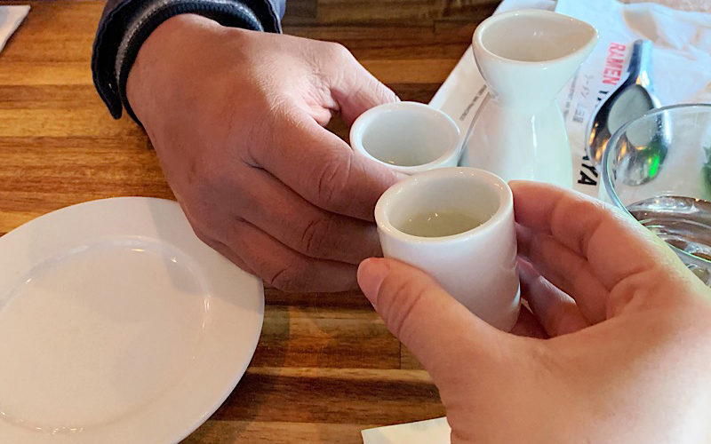 Sake in cups at Ramen Yamadaya
