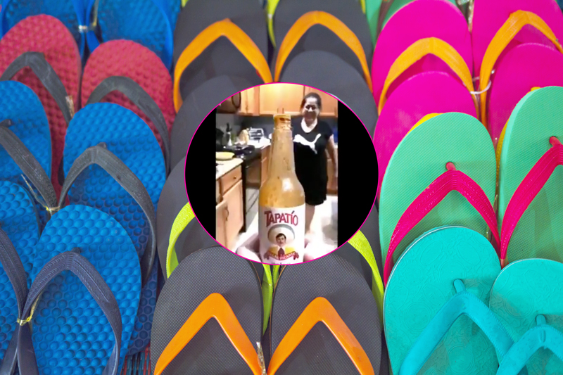 Mom Does Bottle Cap Challenge With Her Chancla