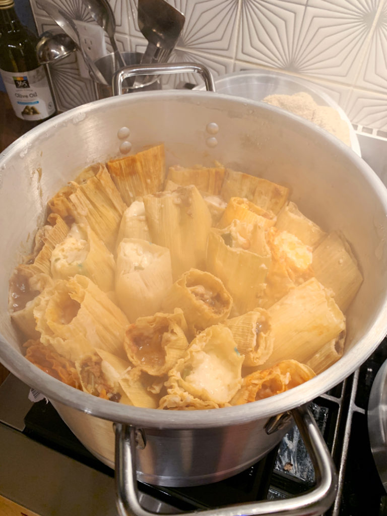 tamales in pot