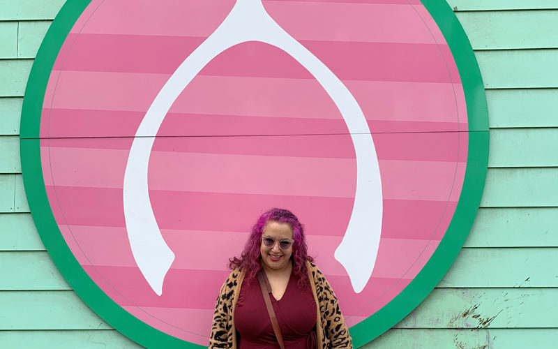 Claudya Martinez in front of Wishbone store in San Francisco