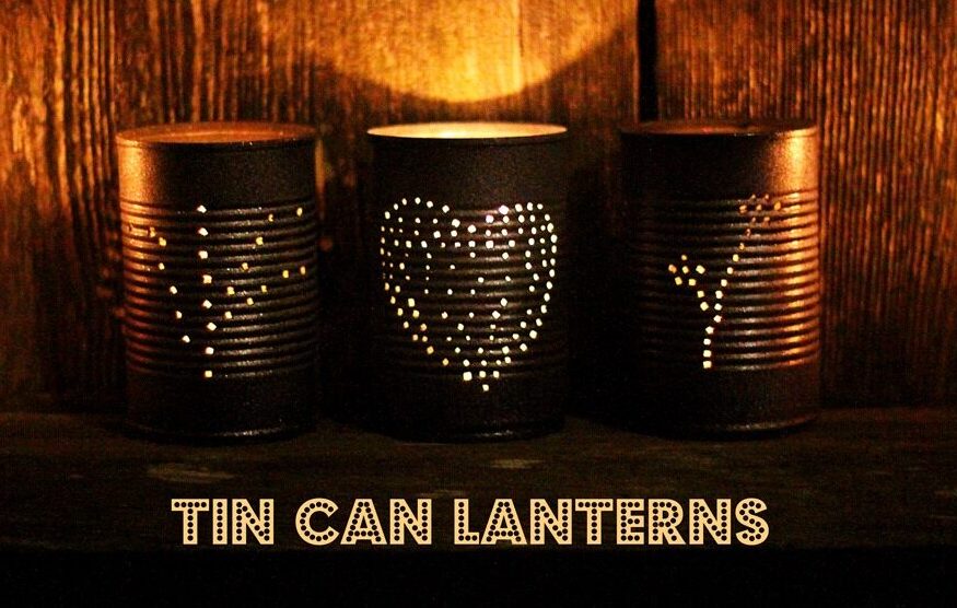 Three tin can lanterns as examples of how to make tin can lanterns